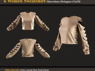6 Women Sweatshirt -MD-Clo3D -ZPRJ - FBX - OBJ 3D model