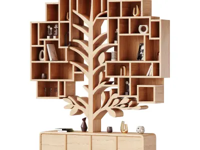 Shelf with accessories and books 3D model