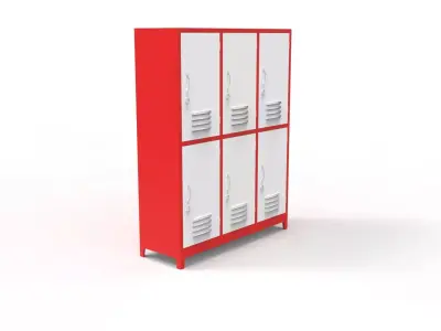 METAL CABINET -TRIPLE LONG- SIX COVER-RED AND WHITE Low-poly 3D model