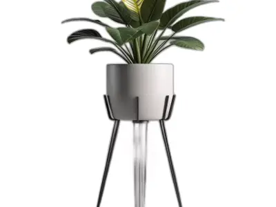 Modern Potted Houseplant with Metal Stand Low-poly 3D model