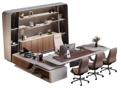 President Office Desk and bookcase setup Ds H-09  3D model