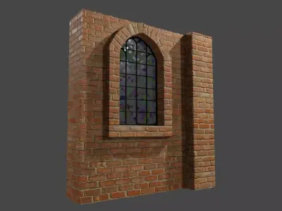 Wall with Vitral Window - Stained Glass - Parede Low-poly 3D model