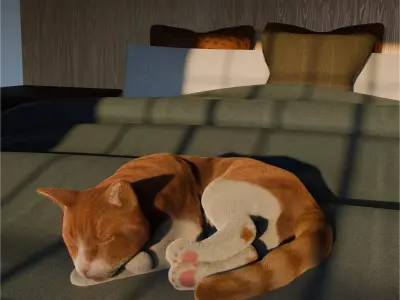 Ginger cat in a bed Low-poly 3D model