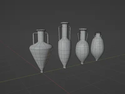 Pottery Set 1 four ancient vases Low-poly 3D model