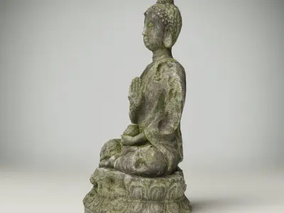 Grey stone Buddha statue Low-poly 3D model Free low-poly 3D model