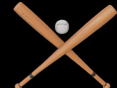 baseball bat and Ball  Low-poly 3D model