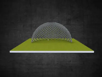 Dome hexagonal grid circular pattern large scale structure Low-poly 3D model