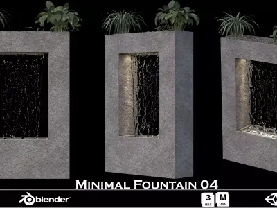 Minimalist Water Wall Fountain with Planters Low-poly 3D model