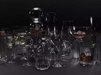 Drink set - Cocktail Glasses Low-poly 3D model