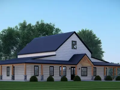 Modern Barndominium House 3D Model with Rustic Metal Siding 3D model