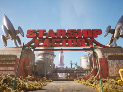 Atompunk rocket factory - Unreal Engine - Low-poly 3D model