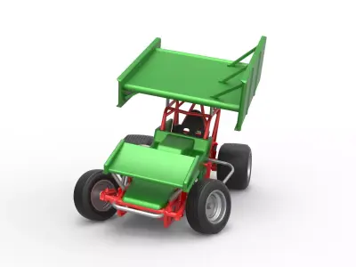 Vintage Winged Sprint car while turning Scale 1 to 25 3D print model