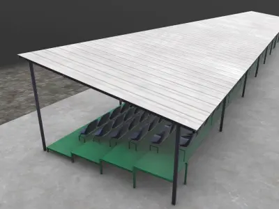 Tribune stadium with seats and roof Low-poly 3D model