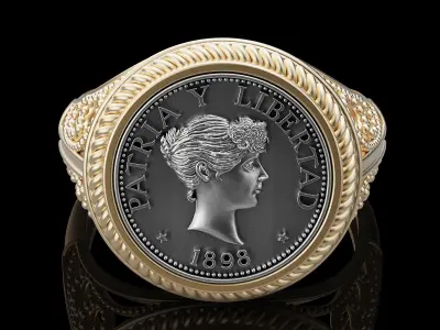 Anniversary of Souvenir Peso Coin printable Ring 3D print model