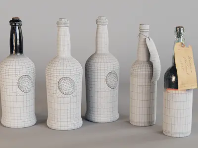 old wine bottles 3D model