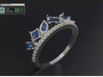 Diamond and Sapphire Crown Ring model jr00289 3D print model