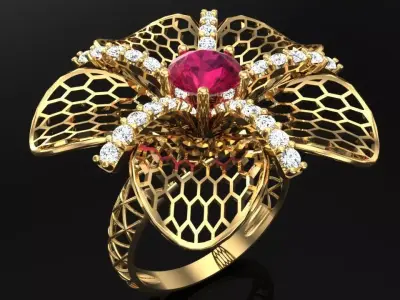  Mesh flower ring - Italian rings - Womens Rings - N5098 3D print model