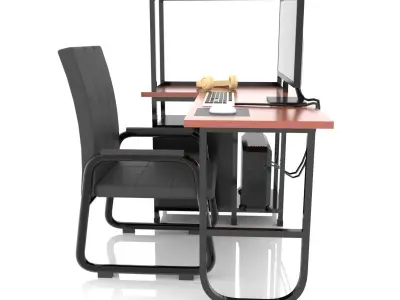 Desktop Computer Table and Chair Low Poly Low-poly 3D model