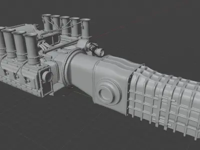 Vintage Race Car Engine With Gearbox 3D model