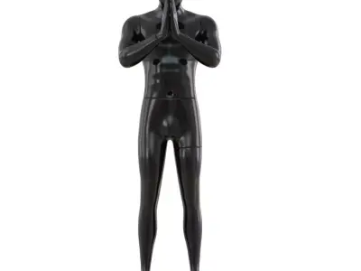 Black male mannequin presses palms 64 3D model