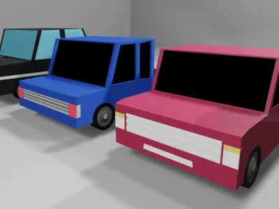 Vehicles three different colored Free low-poly 3D model