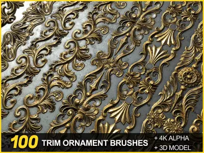 100 Seamless Trim Ornament Brushes 4K Alpha and 3DModels 3D model