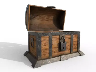 Chest Low-poly 3D model wooden Low-poly 3D model