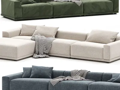 Faible 4 Piece L Shaped White Performance Linen Sectional Sofa 3D model