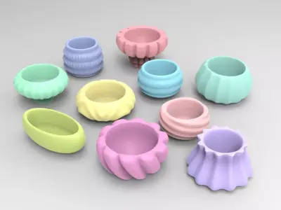 10 Cute Geometric 3D Printing Planter Set  3D Model Collection
