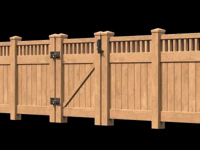 Wooden Fence set PBR 08 Low-poly 3D model