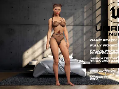 Tattoo girl full rigged - game ready - animated Low-poly 3D model