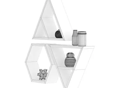 Wooden Wall Shelf with Decorations 3D model