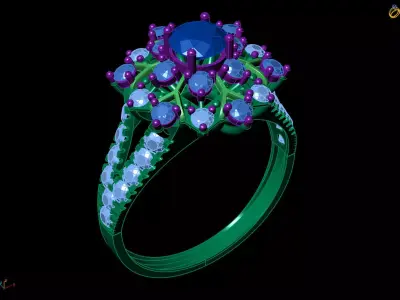 Ornate Starburst Cluster Ring Pave Filigree CAD for Printing 3D print model