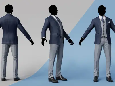 Men Pans with Shirt Blazer and Shoes Mix Grey Blue Black Low-poly 3D model