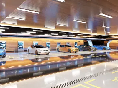 Modern Underground Luxury Car Park - Garage 3D Model 3D model