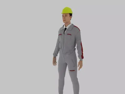 Engineer construction worker wearing hard hat Low-poly 3D model