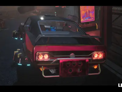 Driveable Animated Retro Cyberpunk Hover Car Game-Ready Low-poly 3D model