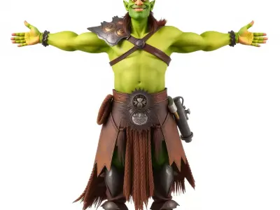 Green Orc Warrior Model Pack with Armor and Accessories Low-poly 3D model