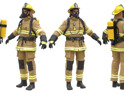 Realistic 3D model of Woman Firefighter - Modular - Rigged Low-poly 3D model