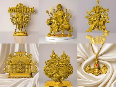 Hindu God Sculptures and Pendant Combo Set Collection 3D print model