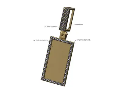 Diamond rectangular memory pendant with iced bail 3D print model