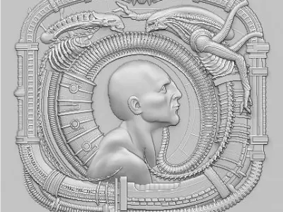 bas-relief Engineer and Aliens 3D print model