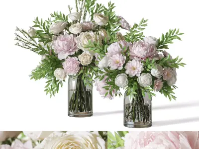 Flower Set 066 Rose Peonies 3D model