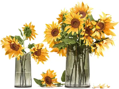 Flower bouquet of sunflowers in a vase 119 3D model