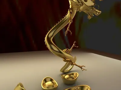 Chinese dragon and Chinese Gold Ingot 3D model