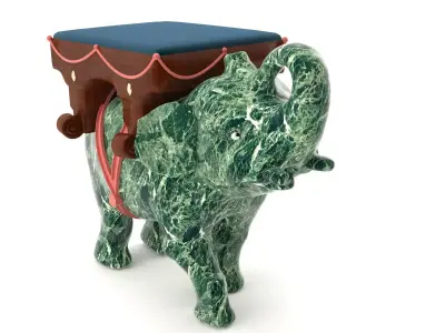 Elephant Stool Malachite mahogany gold 3D model