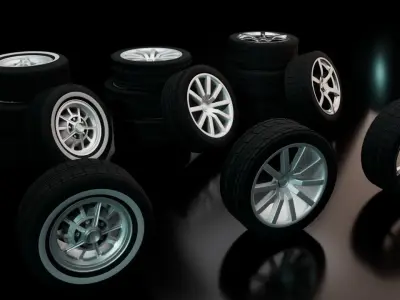 3 Car wheel pack Low-poly 3D model