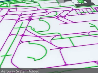 Frankfurt FRA Airport Roads Buildings and Public Transport Lines 3D model