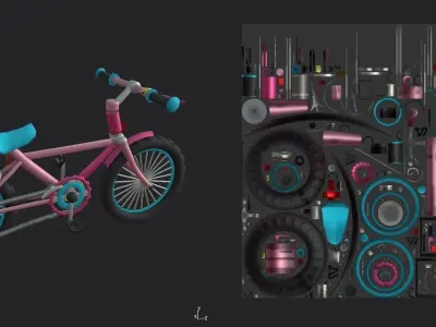 Bicycle Pink Low-poly 3D model