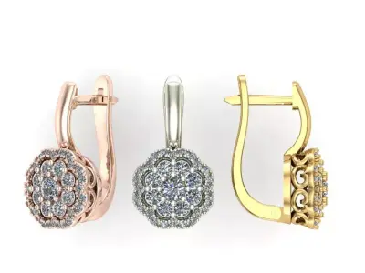 Earrings with 3 sizes gems  3D print model
